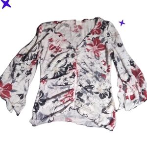 Made In USA jrs Small Floral Women's Top - Red, Black, White Grey
